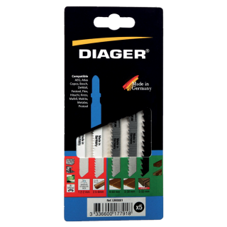  5 lames scie sauteuse - assortiment bois et métal - Diager
