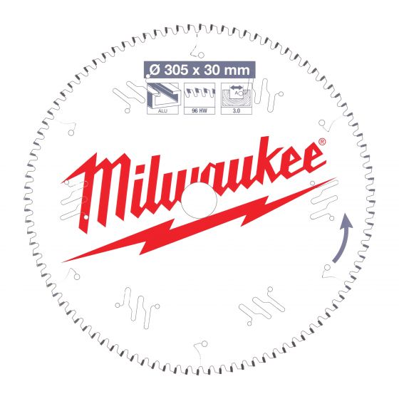 Lame scie à onglet alu 305 x 30 x 3 x 96 plate négative - Milwaukee