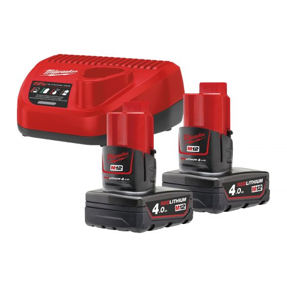  2 batteries Milwaukee M12 12V - 4 Ah  Red Lithium + chargeur