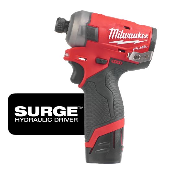  Visseuse à choc compacte silencieuse Surge Hex 1/4 fuel 12 V - Milwaukee - 2 batteries 2 Ah - 50 Nm - 76 dbA