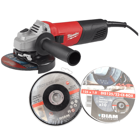  Meuleuse Milwaukee 800 W Ø 125 + 10 disques abrasifs Diam Industries