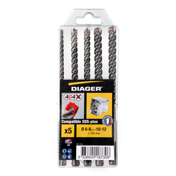  Coffret 5 forets béton 4G4 4 taillants - Diager